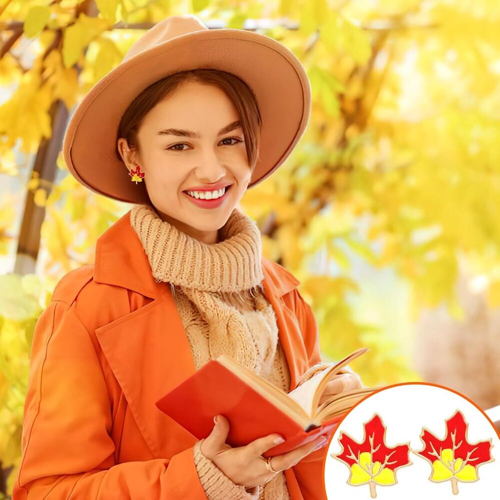 9 Pairs Fall Enamel Stud Earrings for Women Thanksgiving Day Fall Autumn Earring - Picture 5 of 7